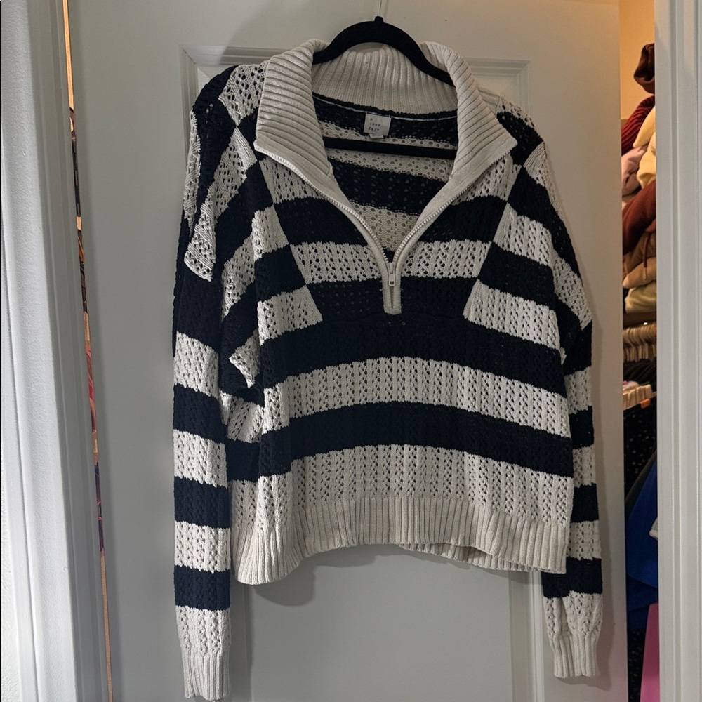 a new day Black and Cream Striped Turtleneck Sweater